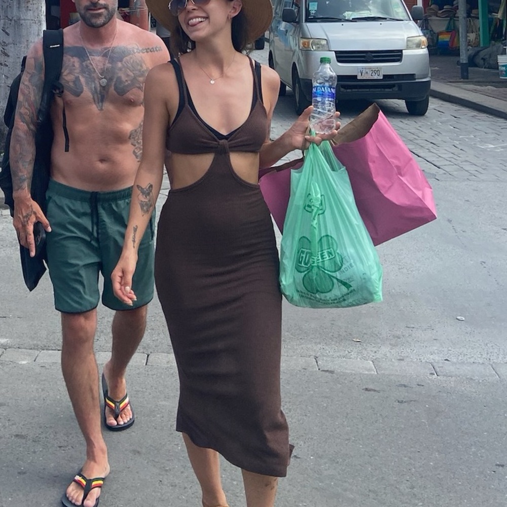 Brown Cut-Out Midi Dress